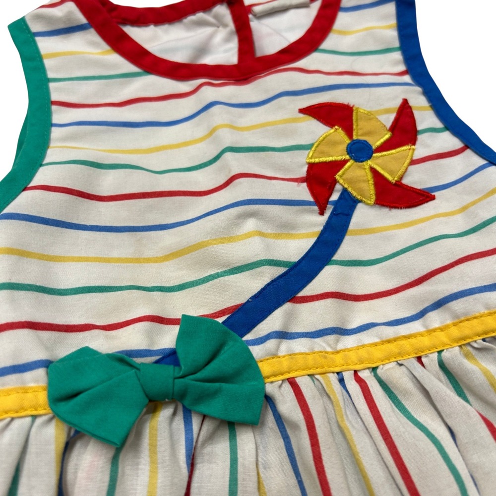 Kidcore Pinwheel Rainbow Stripe Open Back Sun Dress 4T Multicolor Retro Vintage - Picture 2 of 8